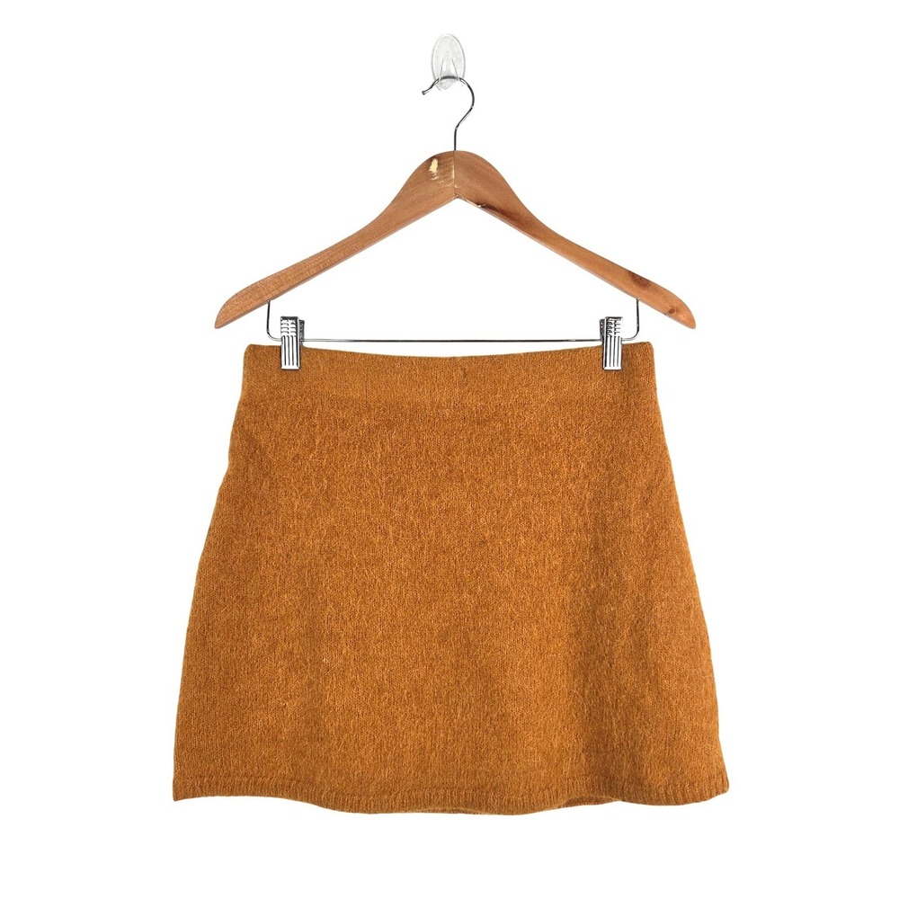 Zara Wool Alpaca Blend Mini Skirt M‎ Mustard Camel Brown Textured Knit NEW